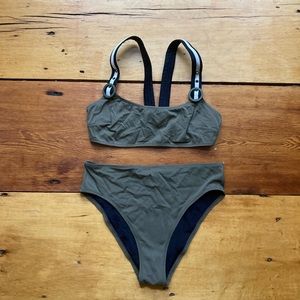 Solid & striped high waist/hi cut bikini